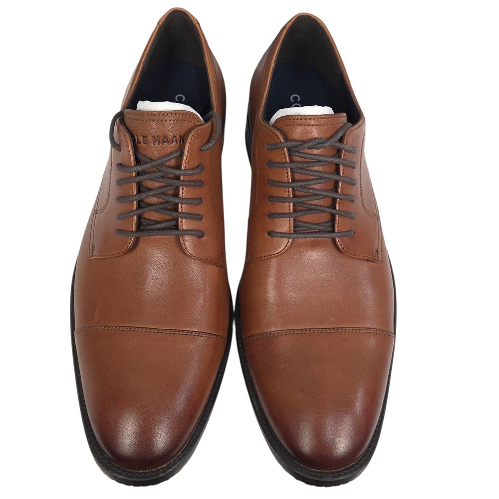 Cole Haan Cap Toe Oxford Dress Shoes Mens 8 Brown British Tan Leather Modern NEW - Picture 2 of 8